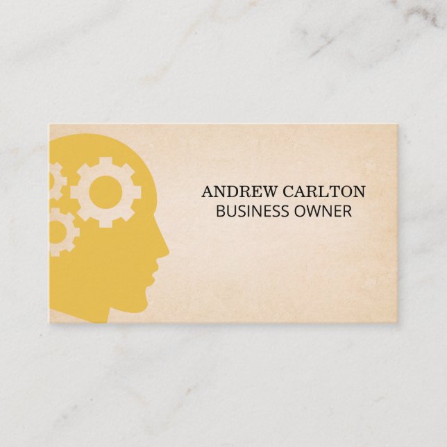 Gears in Head Paper Texture Background Business Card (Front)
