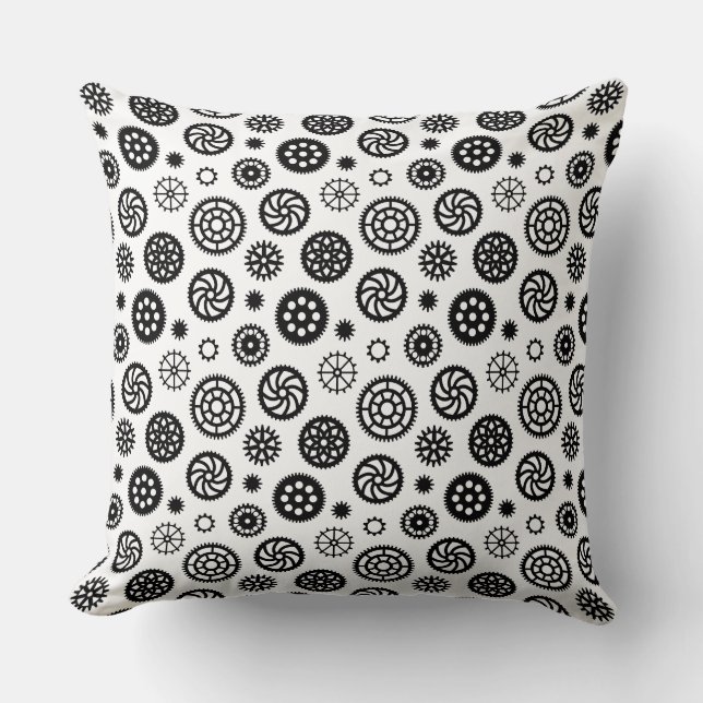 Gears Pattern 070819 - Black on White Cushion (Front)