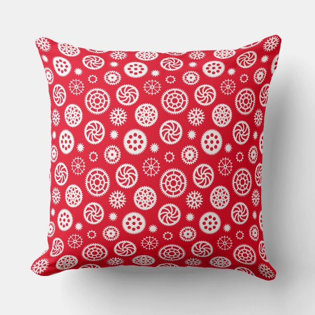 Gears Pattern 070819 - White on Red Cushion (Front)