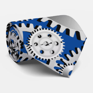 Gears Silver Blue Engineering Steampunk Mechanical Tie
