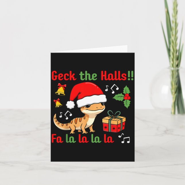 Geck The Halls Leopard Gecko Christmas Pun Pet Own Card (Front)