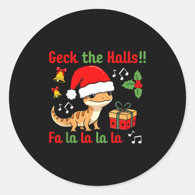 Geck The Halls Leopard Gecko Christmas Pun Pet Own Classic Round Sticker (Front)