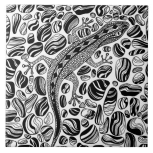 Gecko and pebbles ceramic tile
