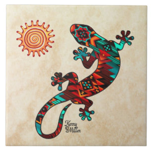 Gecko And Sun Ceramic Tile