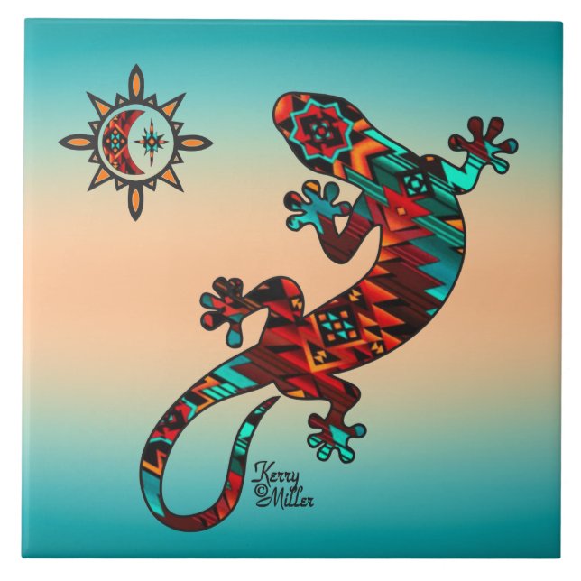 Gecko And Sun Ceramic Tile (Front)