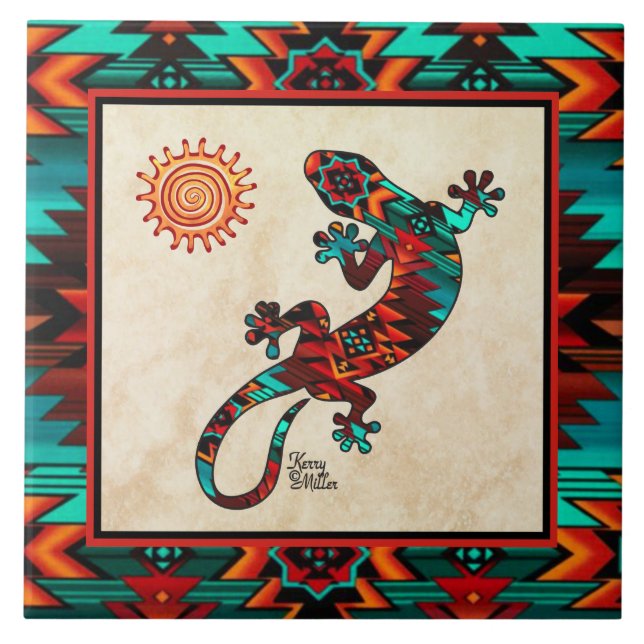 Gecko And Sun Ceramic Tile (Front)