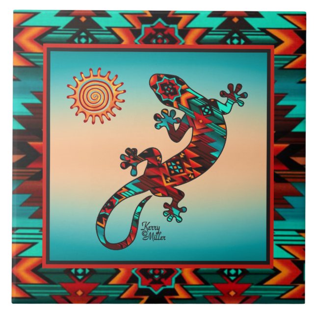 Gecko And Sun Ceramic Tile (Front)