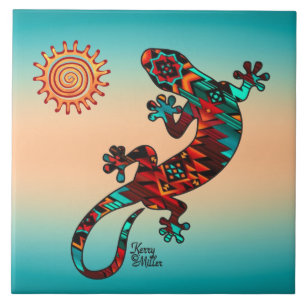 Gecko And Sun Ceramic Tile