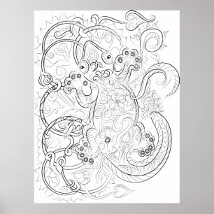 Gecko drawing adult coloring poster