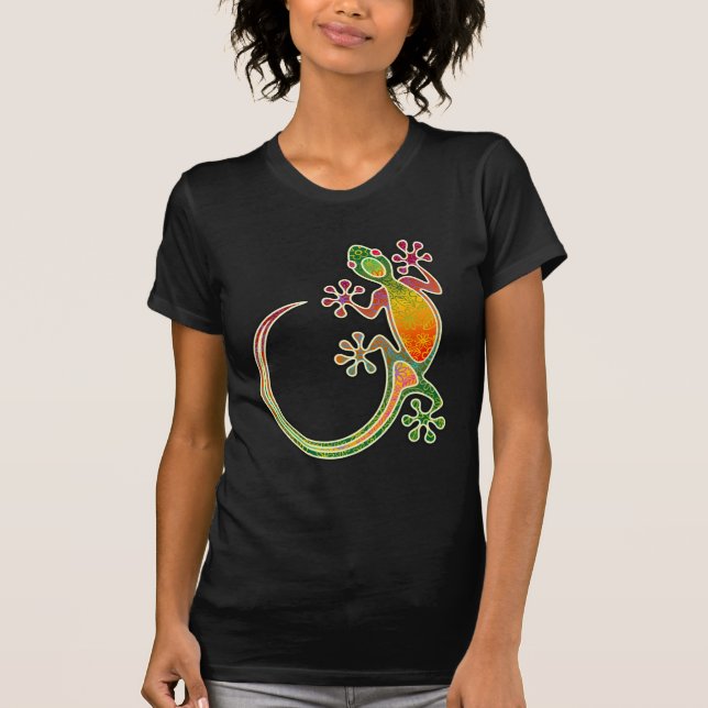 Gecko Floral Tribal Art T-Shirt (Front)