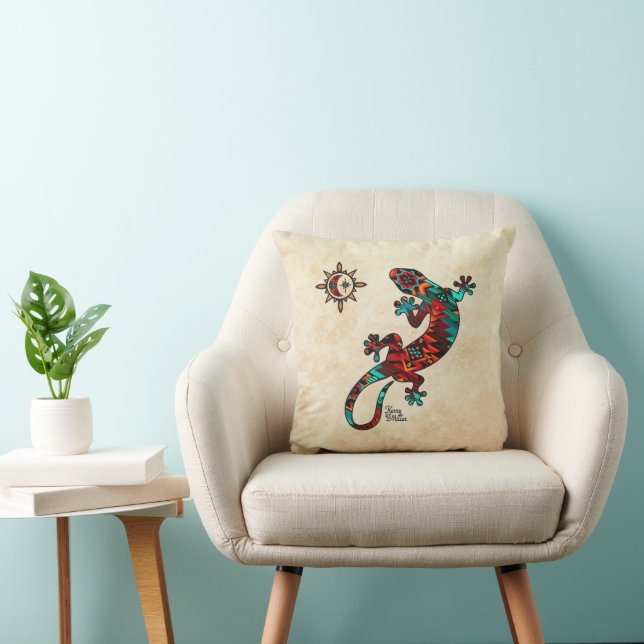 Gecko Lizard And Sun Throw Pillow (Chair)