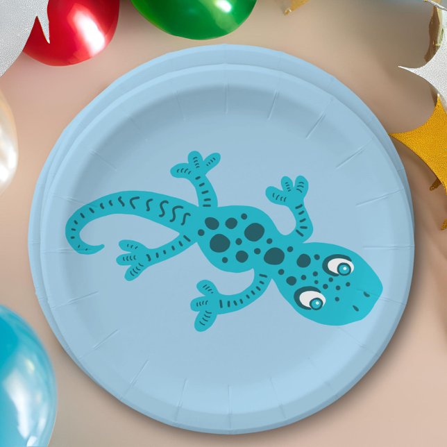 Gecko Lizard Blue Kids Birthday Party  Paper Plate (Creator Uploaded)