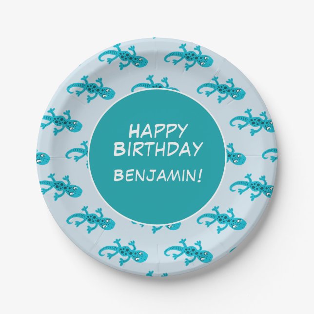 Gecko Lizard Custom Kids Birthday Paper Plate (Front)