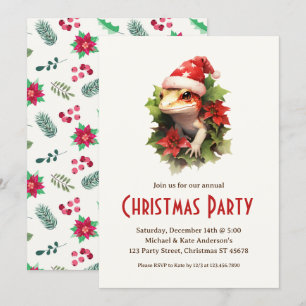 Gecko Lizard in Santa Hat Reptile Christmas Party  Invitation