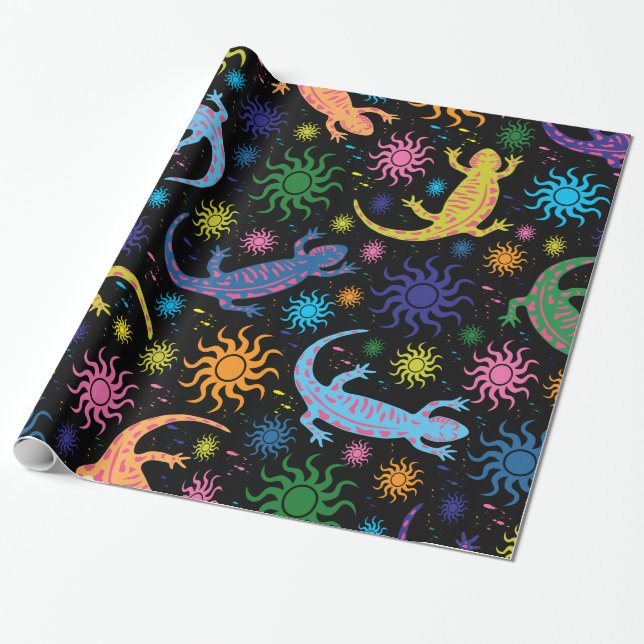 Gecko Lizard Multi-Coloured All Over Print Wrapping Paper (Unrolled)