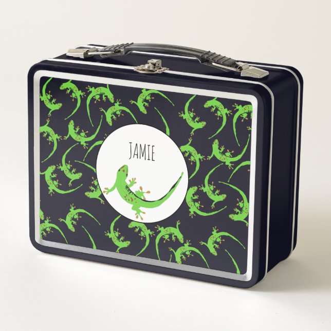 Gecko Lizard Reptile Pattern Metal Lunch Box (Front)