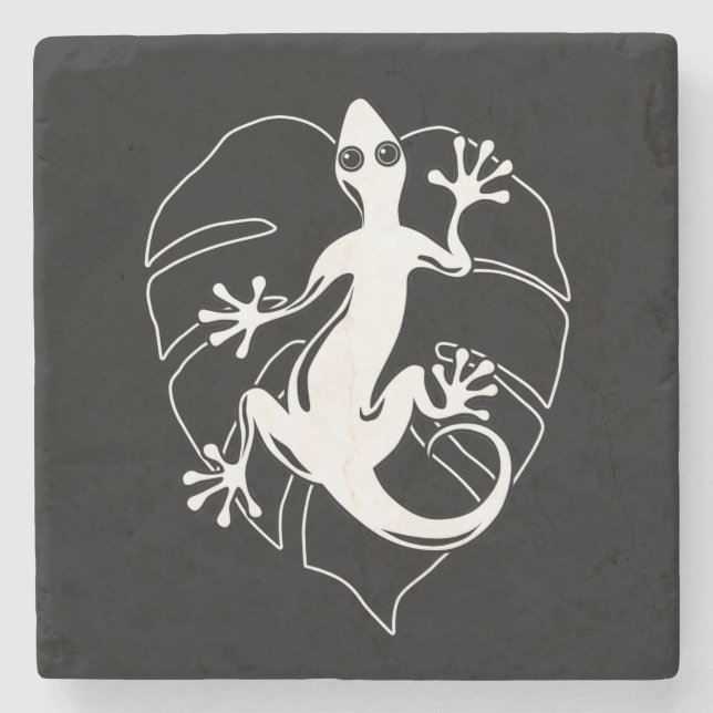 Gecko Lizard Silhouette Stone Coaster (Front)