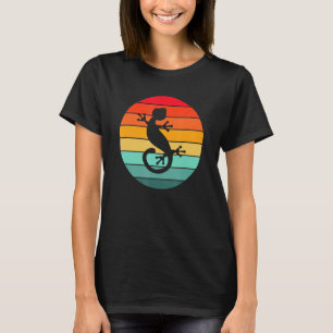 Gecko Lizard Silhouette Sunset Circle T-Shirt