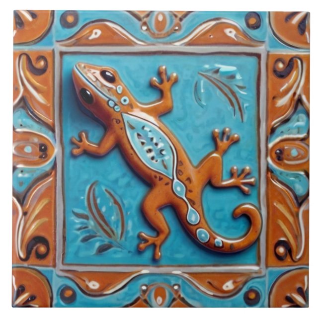 Gecko Lizard Southwestern Native Tribal Southwest Ceramic Tile (Front)