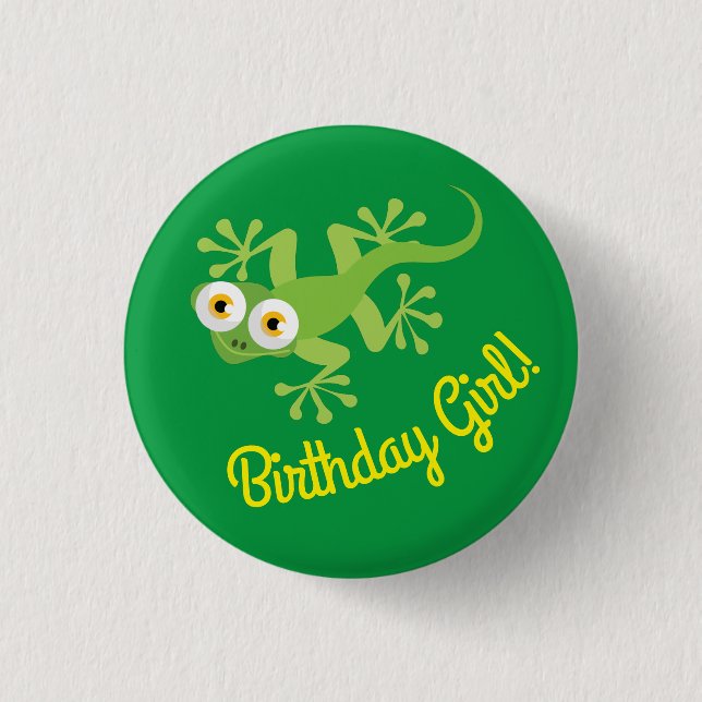 Gecko Lizards Birthday Girl Party Cute Kids Button (Front)