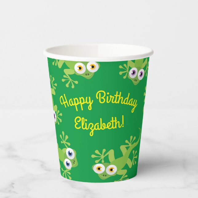 Gecko Lizards Birthday Party Cute Kids Paper Cups (Left)