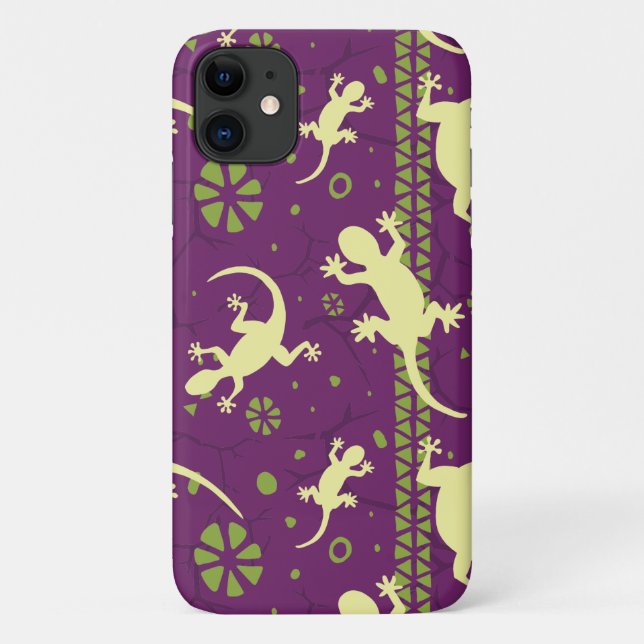Gecko Lizards Ethnic Purple Green Pattern Case-Mate iPhone Case (Back)
