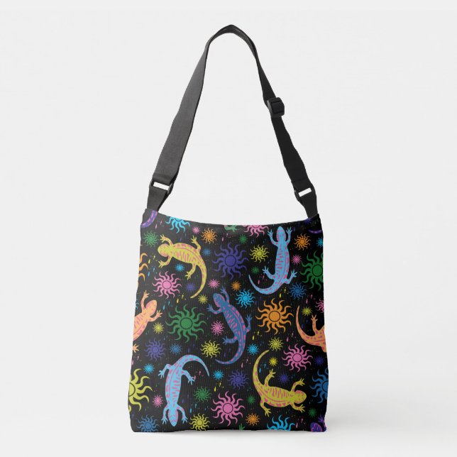 Gecko Lizards Multi-Coloured All Over Print Crossbody Bag (Front)