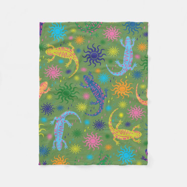 Gecko Lizards Multi-Coloured All Over Print Fleece Blanket (Front)