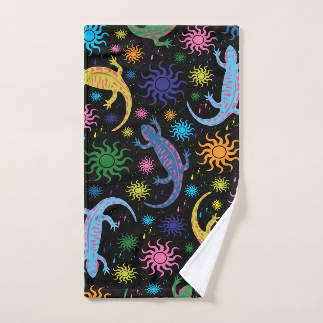 Gecko Lizards Multi-Coloured All Over Print Hand Towel (Hand Towel)