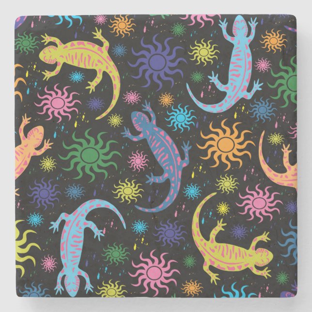 Gecko Lizards Multi-Coloured All Over Print Stone Coaster (Front)