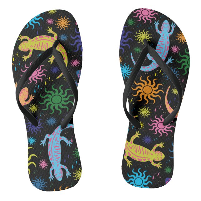 Gecko Lizards Multi-Coloured All Over Print Thongs (Footbed)