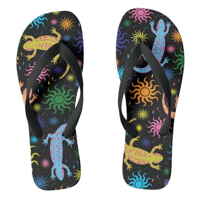 Gecko Lizards Multi-Coloured All Over Print Thongs (Footbed)