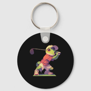 Gecko Playing Golf Funny Golf Player Lizard Key Ring