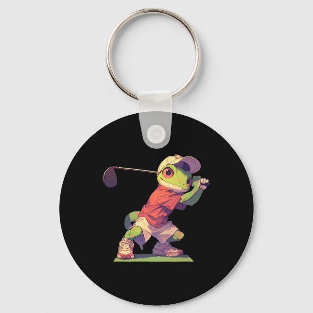 Gecko Playing Golf Funny Golf Player Lizard  Key Ring (Front)
