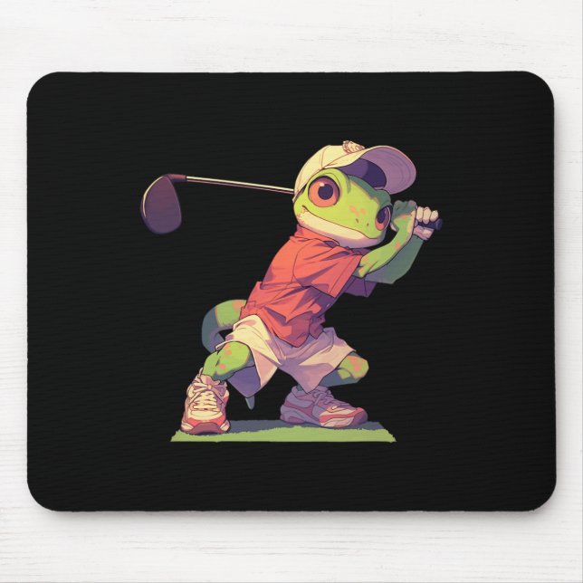 Gecko Playing Golf Funny Golf Player Lizard  Mouse Pad (Front)