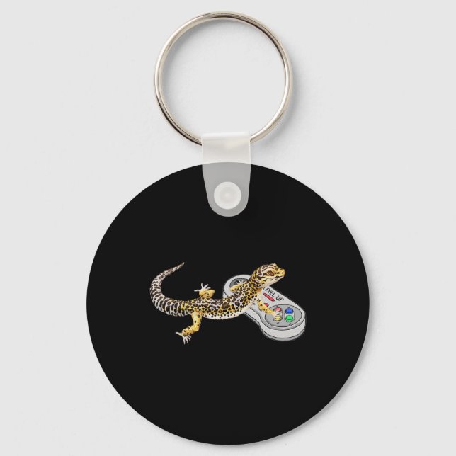 Gecko Playing Video Game Lizard &amp; Reptiles Gam Key Ring (Front)