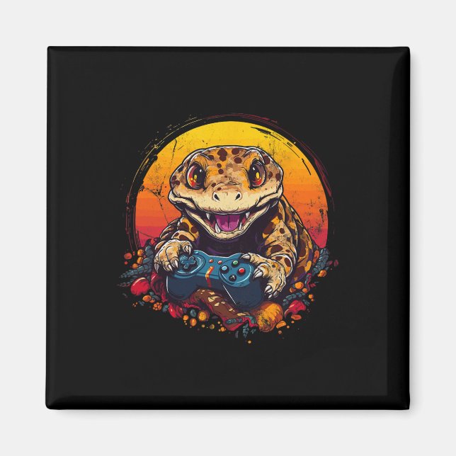 Gecko Playing Video Game Lizard &amp; Reptiles Gam Magnet (Front)