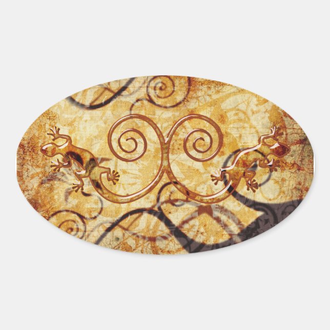 Gecko Spiral Twins Oval Sticker (Front)