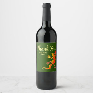 Gecko wildlife reptile modern thank you gift wine label