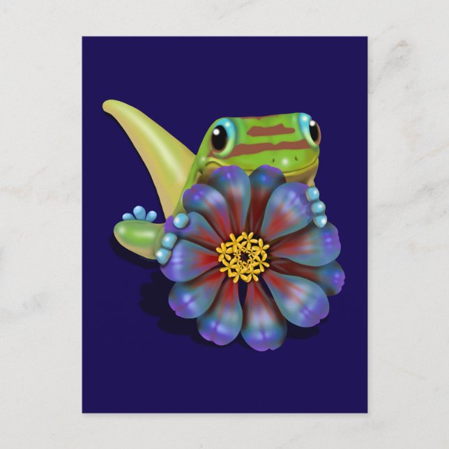 Gecko with Zinnia Flower Postcard (Front)