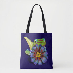 Gecko with Zinnia Flower Tote Bag