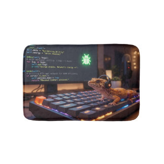 GeckoDev // Cyberpunk Programmer Leopard Gecko Bat Bath Mat