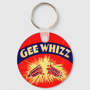 Gee Whizz Type Graphics Vintage Firecrackers Label Key Ring