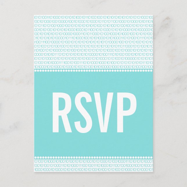 Geek Chic Binary Code RSVP Postcard, Aqua Invitation Postcard (Front)