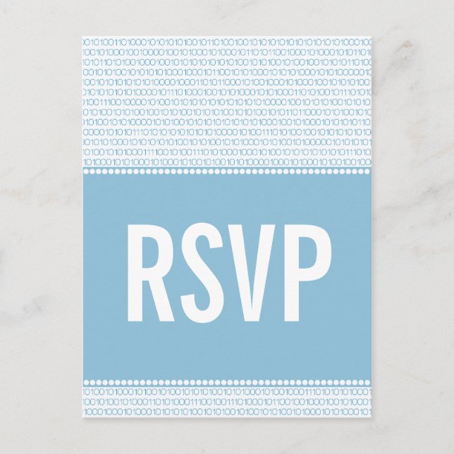 Geek Chic Binary Code RSVP Postcard, Blue Invitation Postcard (Front)