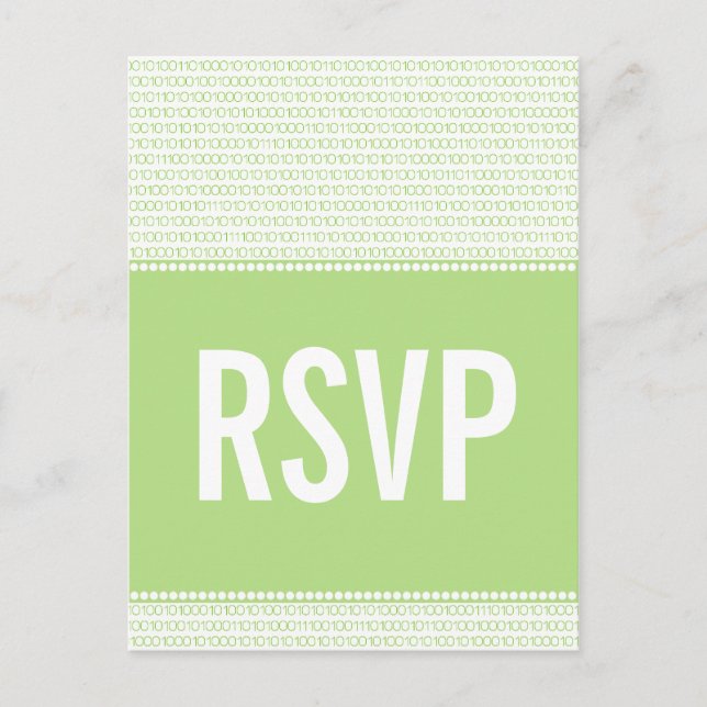 Geek Chic Binary Code RSVP Postcard, Green Invitation Postcard (Front)