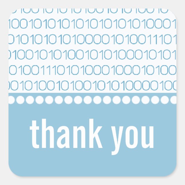 Geek Chic Binary Code Thank You Stickers, Blue Square Sticker (Front)