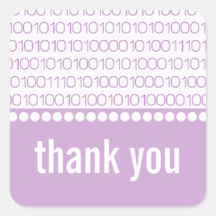 Geek Chic Binary Code Thank You Stickers, Purple Square Sticker