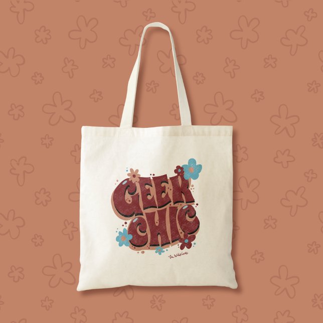 Geek Chic Hand-Lettered Floral Text Design Tote Bag (Creator Uploaded)