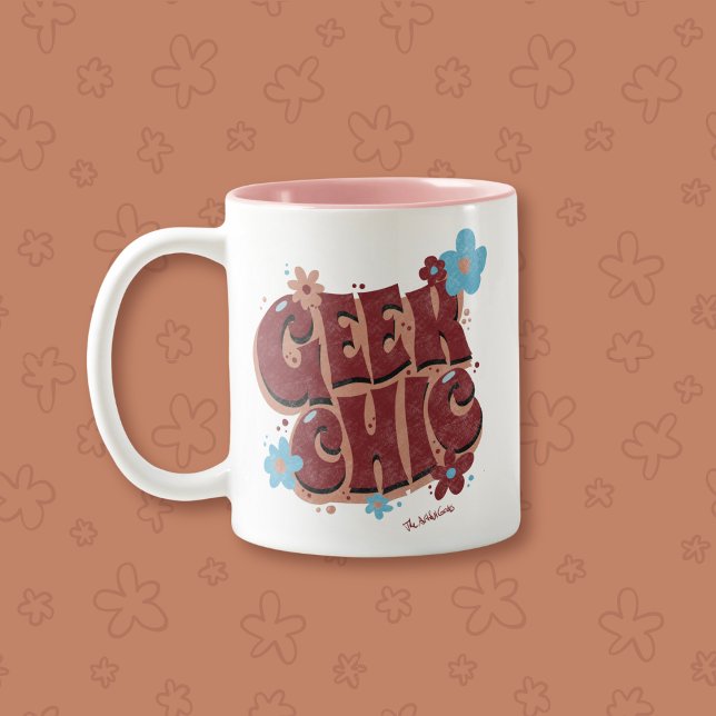 Geek Chic Hand-Lettered Floral Text Design Two-Tone Coffee Mug (Creator Uploaded)